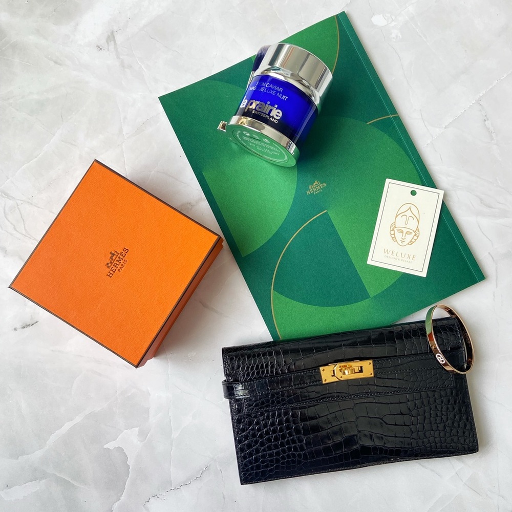 Hermes Kelly Dépliant Cadena Long Wallet Crocodile